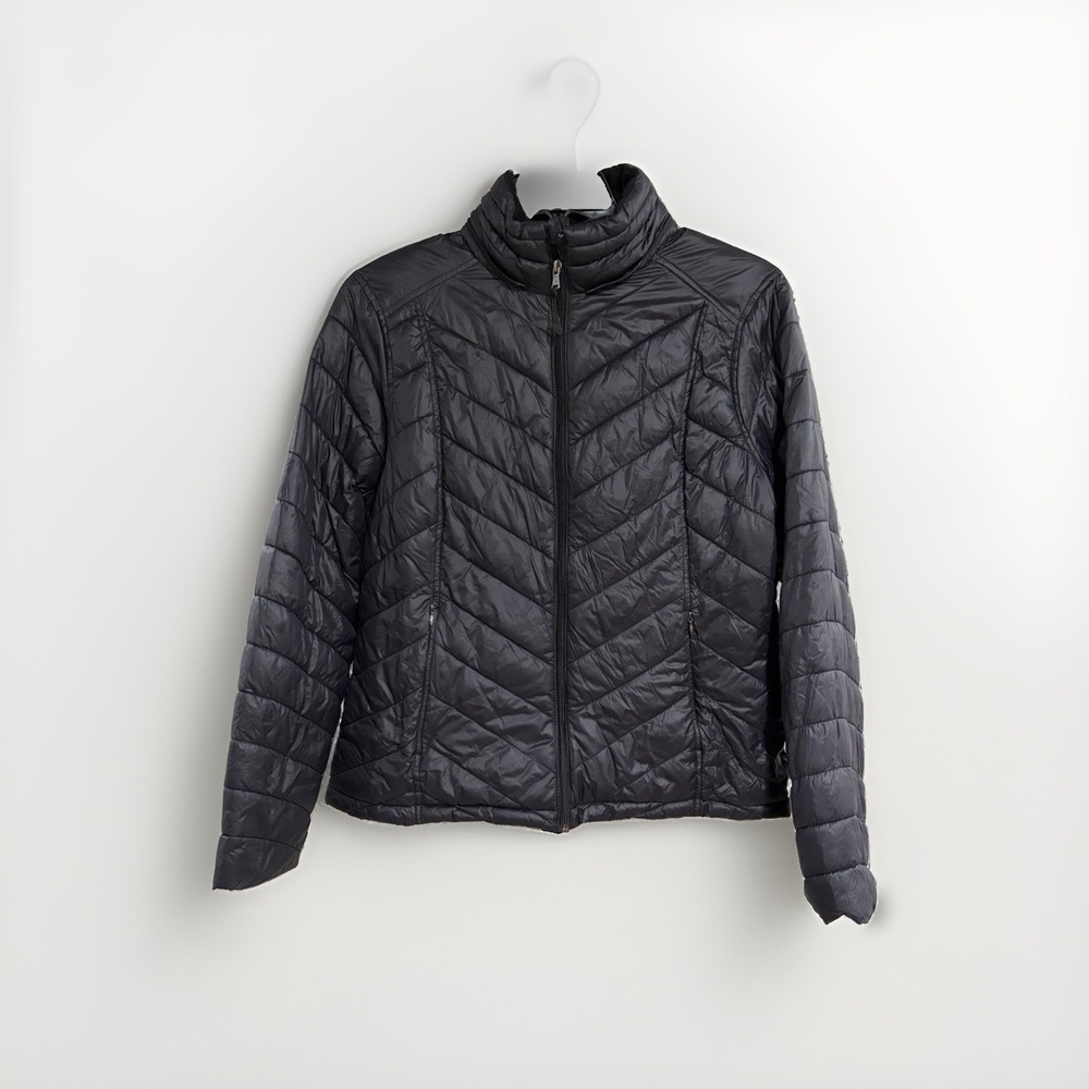 Tek Gear Womens XL Black Lightweight Puffer Jacket Full Zip Coat EUC W75